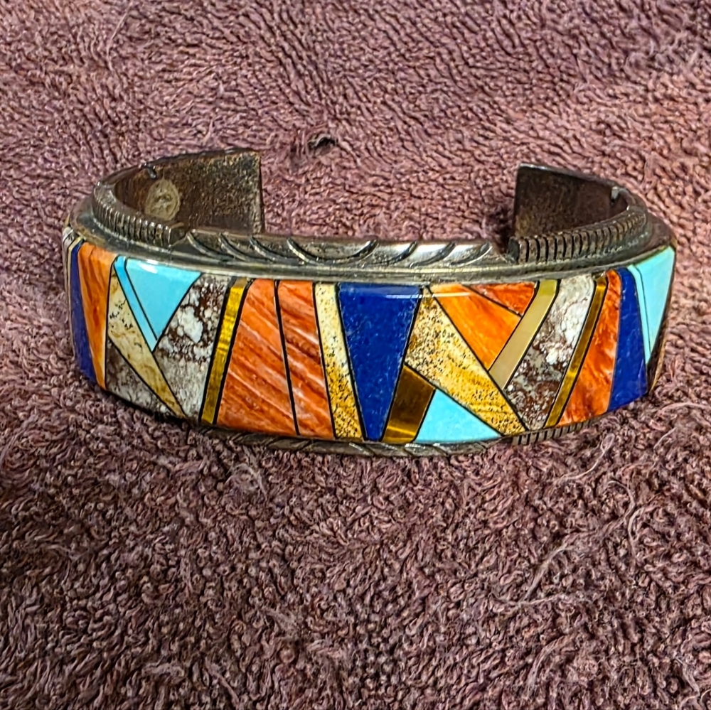 Colorful inlay mens Cuff Bracelet